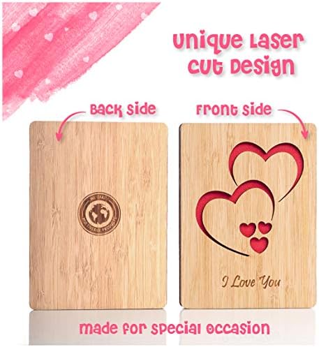 Agape Love картички картички за в Valentубените за сопругата - | Направено од вистински бамбус | 6 x 4,5 - 1 пакет | Ласерска