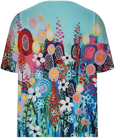 Флорална графичка опуштена вклопена плус големина кошули за девојки кратки ракави vneck обични врвови маички женски 2023 QC
