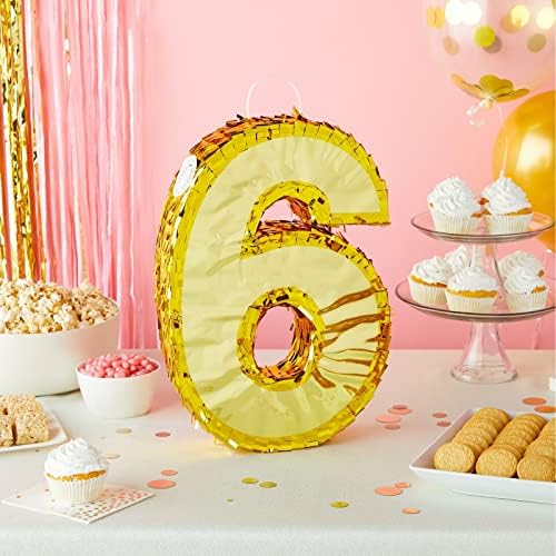 Златна Фолија Број 6 Пината за Украси за Забави на 6-ти Роденден, Централни Парчиња, Прослави На Годишнината