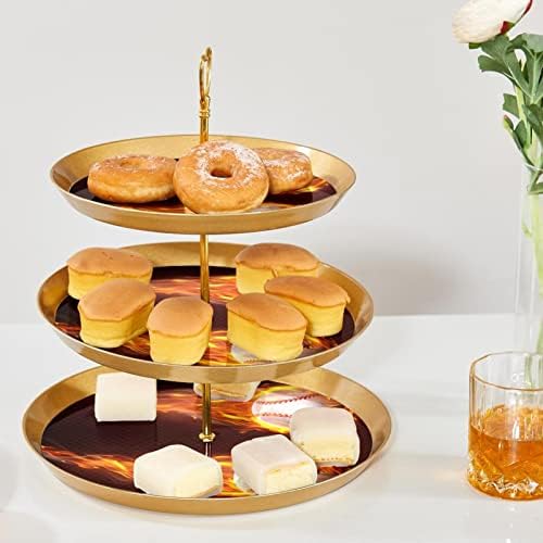 Штанд со торта со златна послужавник за сервирање, 3 нивоа тркалезни садови за тесто од пециво, држач за десерт дрвја за десерт,
