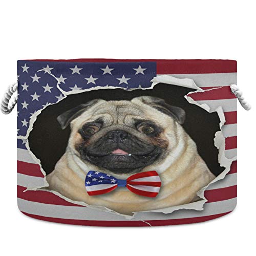 visesunny Склопувачки Кошница Со Голем Капацитет Американско Знаме Куче Во Машна Облека За Складирање Играчки Со Трајни Памучни Рачки
