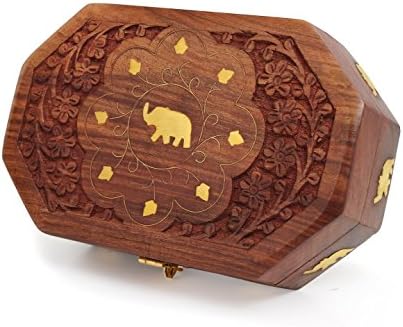 Whopperindia Рачно изработена дрвена кутија за накит, единечен слон и издлабена кутија за складирање, организатор на кутии за накит,
