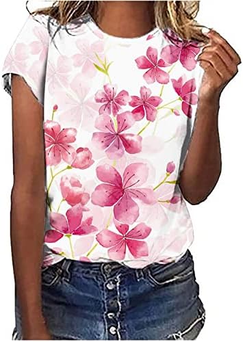 Летна есенска блуза маица за жени кратка облека од 1/2 ракав редовно вклопена памучна цветна графичка салон блуза zh