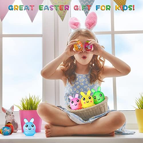 8 Пакувајте ги Велигденските корпи за корпи за весело велигденски зајаче и играчки со јајца, стискајте зајаче исполнето со монистра
