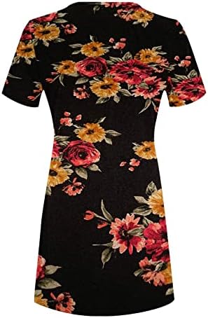 ЛМДУДАН летни фустани за жени модни цветни печати маици со краток ракав фустан лабава удобна проточна туника миди фустан