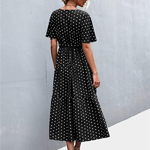 Облека за плажа Fragarn, женска летна модна вратоврска точка за печатење со краток ракав фустан за заптивки 2022