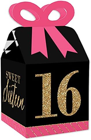 Голема точка на среќа шик 16 -ти роденден - розово, црно и злато - кутии за подароци на квадратни фаворити - кутии за лак за роденден
