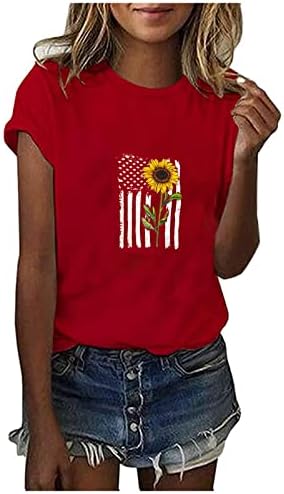 Женски кратки ракави Туника врвови на денот на независноста на денот на независноста, печатено фустано пулвер лето лабава лесна маичка со маици