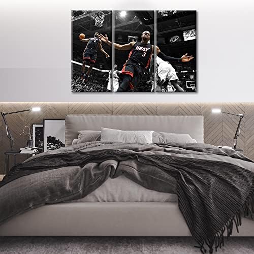 Црно-бел wallиден уметност за дневна соба Леброн Jamesејмс и Д-Вејд Алеј-Ооп Слики на платно Американски кошаркарски слики Уметнички дела Дома