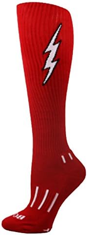 Мокси чорапи младински црвено со бело колено високи фудбалски чорапи со завртки