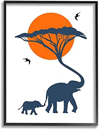Ступел Индустрии Модерно Африканско Сафари Сончево Небо Слон Семејство, Дизајнирано од Posје Постери Црна Врамена Ѕидна Уметност,