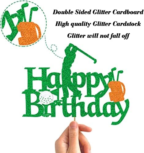 Голф торта за торта за голф, за роденденски врвови, сјајни украси за голф торта за мажи момчиња голф плеер Тема среќна роденденска забава