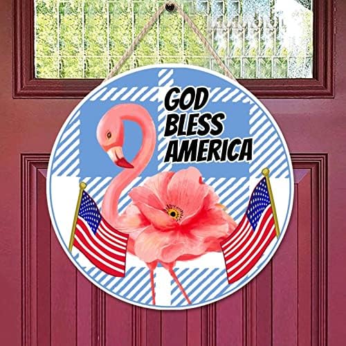Бог да го благослови Америка, знак на врата од дрво, да ја благословиме Америка, добредојде на влезната врата знак 18 „x 18“ Бог да ја благослови Америка wallидна врата ?