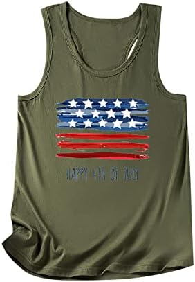 Среќен 4 -ти јули резервоар за врвови за жени Американско знаме кошула Симпатична буква печатена патриотска маичка летни врвови