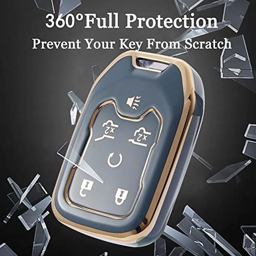 'Рж за GMC клуч за клучеви, мек TPU клучен случај, целосна заштита за GMC Terrain Yukon Acadia Chevrolet Chevy Suburban Tahoe Smart Key - Црно
