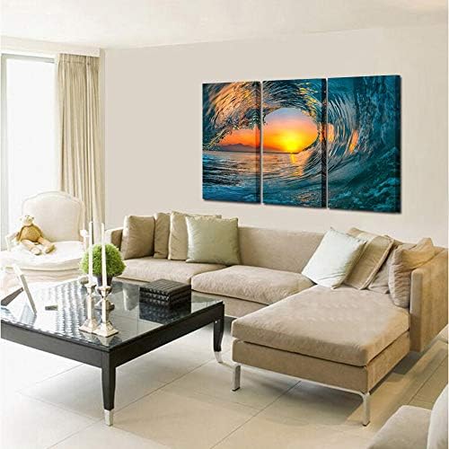 Kreative Arts Големи 3 парчиња платно отпечатоци wallидна уметност зајдисонце зајдисонце морски вода океански бран слики слики модерни истегнати