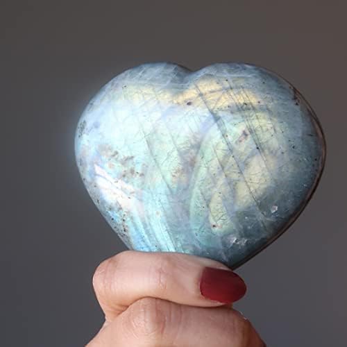 Сатенски кристали лабрадорит срце супер виножито Loveубов убавина камен 2.5-2,75 инчи