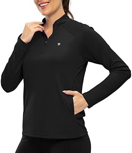 Кошули за сонце на Ysento, пешачки кошули со долг ракав 1/4 zip upf 50 голф поло маици врвови на патент џеб