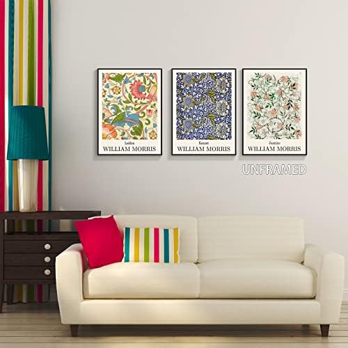 GZCVBA Вилијам Морис Ботаничка платно Wallидна уметност 3 парчиња гроздобер цветен пазар Постери за естетски цветни отпечатоци од сончоглед