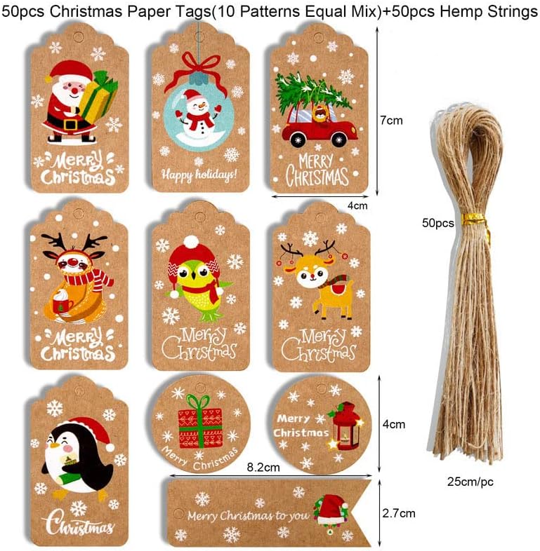 50 парчиња растителни Божиќни ознаки картички Крафт хартија ознаки Божиќно дрво виси етикета Навидад Нова забава за подароци за подароци украси