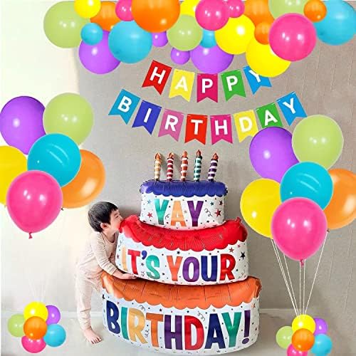 Среќен роденден сет на балон со балони со надувување, голем 39 алуминиумски фолија на надувување на балони, среќен роденден шарени