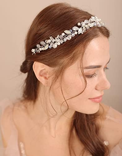 Xerling невести свадба rhinestones коса лоза опал кристална коса додаток за гроздобер лента за глава за девојчиња сребрена невестинска слушалка