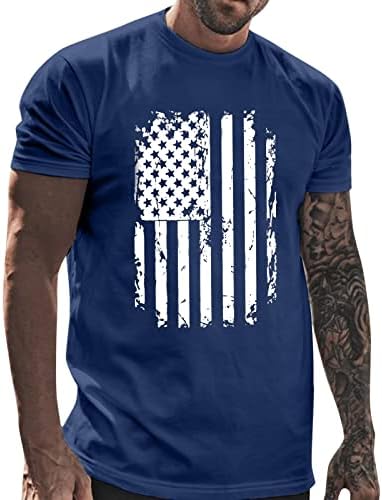 Патриотски маици за мажи, гроздобер потресено американско знаме маица летен војник со кратки ракави екипаж на екипаж на врвови