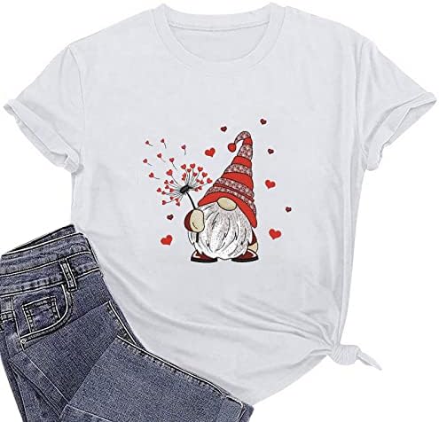 2022 Симпатични Gnomes Графички маички врвови на ден на вinesубените маички модни обични врвови блузи кратки ракави кошули