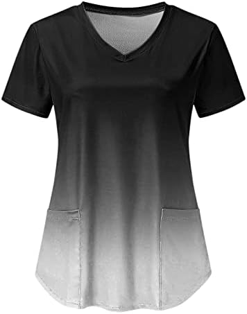 Летни кошули за кратки ракави за жени за жени слатки Y2K преголеми симпатични графички маички против маици за вратот Работна облека униформа