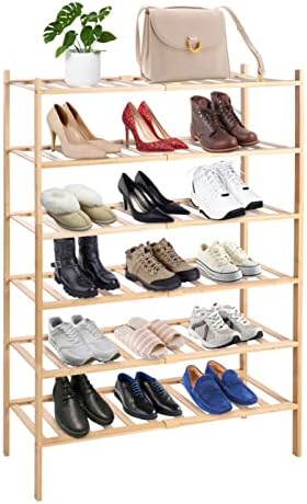 Unizooke 6-ниво бамбус решетка за чевли за влез, премиум стабилна решетка за чевли за чевли за чевли за чевли за чевли за плакари за
