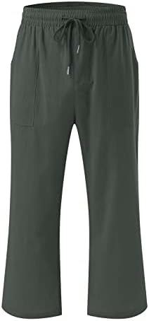 LCEPCY LOSE FIT CAPRIS WOMENS COMFY DISHED LENEN памук широки панталони за нозе, еластични панталони од половината со џебови