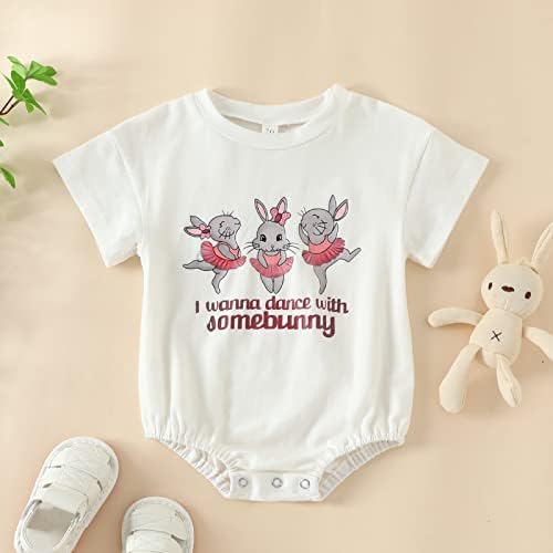 Креари новородено новороденче бебе девојче Велигденска облека за зајаче кратки ракави ромпер џемпер маица маица со каросерија летна облека
