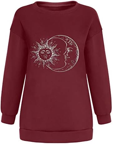Џемпери за жени преголеми графички месечини сонце со долги ракави дуксери обични скокач гроздобер екипаж џемпер кошули врвови врвови