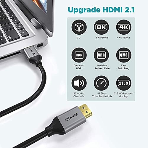 HDMI кабел 8k 10ft, QGEEM 48Gbps Ultra HDMI кабел HDMI, компатибилен со Apple TV, Roku, Samsung Qled, Sony LG, Nintendo Switch, PlayStation,