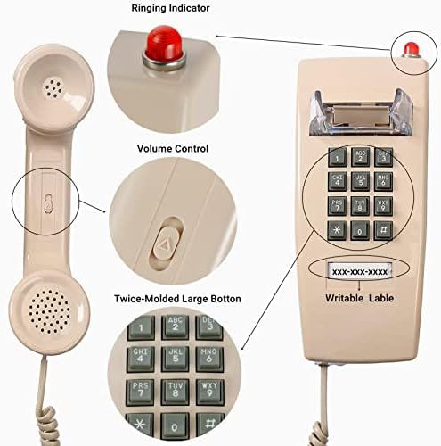 Гроздобер wallиден телефон, фиксни кабел телефон со индикатор за ingвонење и контрола на волуменот, стари стил Ретро wallиден