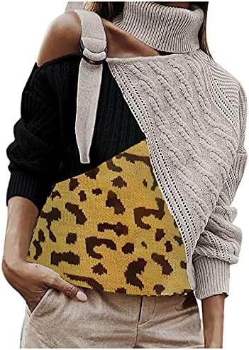 Смешен пресечен атлетски зимски џемпер жена ладно рамо ракав Супер мека блуза одговара на плетена леопард