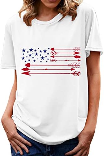Лцепси Женско Американско Знаме Маица Со Кружен Врат Блуза Со Кратки Ракави 4 јули Патриотски Кошули