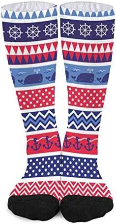 Наутички Граници Печатени Чорапи Што Одговараат На Боја Атлетски Чорапи Високи Колена За Жени Мажи