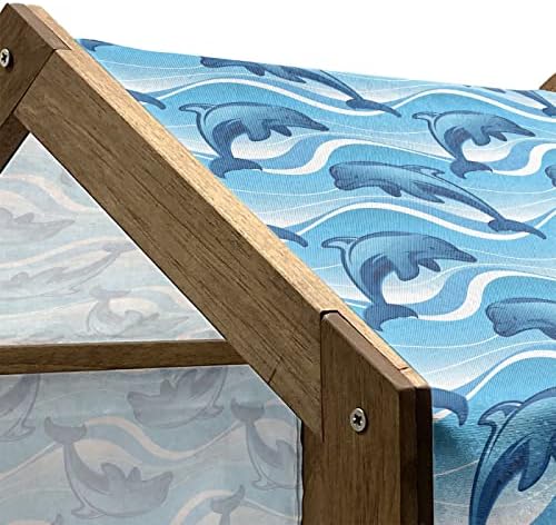 Зачудувачка дрвена куќа за миленичиња од делфин, илустрација на делфин, скокајќи бранови со големо животинско океанско животно,