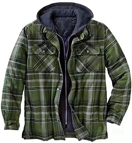 Машка долга ракав Шерпа, наредена јакна од кошула со долги ракави со ватиран со ватиран јакна од фланелна кошула зимска палто со аспиратор