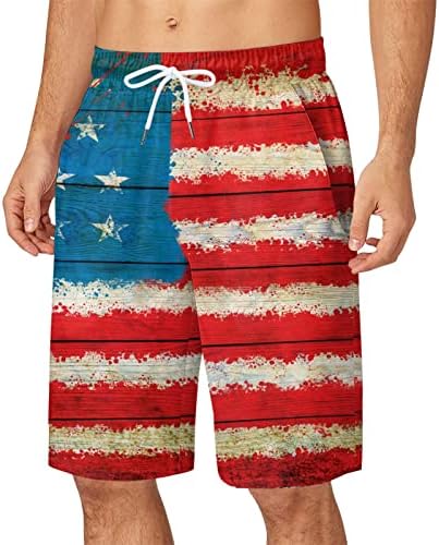 Шорцеви за мажи од табла лето случајна еластична половината американско знаме печати за пливање шорцеви 4 -ти јули смешни костуми за капење за