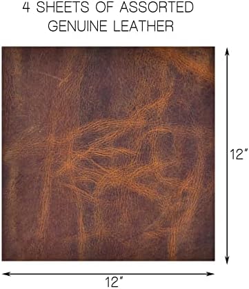 Оригинален кожен лим 12x12, разновидна боја, кожни листови со цело зрно за занаети со алатки за шиење на паричник за шиење хоби, 4 чаршафи