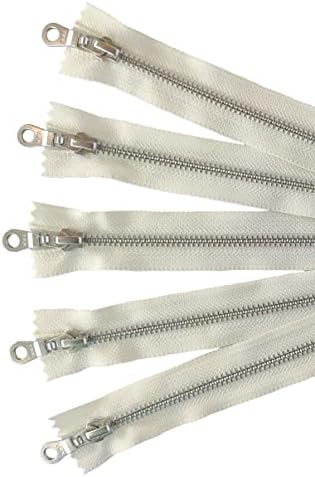 Ykk алуминиум сребрени метални патенти во ванила/крем/офлај со влечење на крофни - 5 затворени патенти - 10 инчи - сет од 5 парчиња