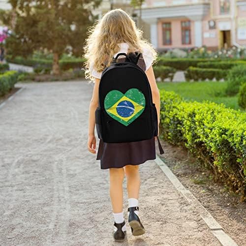 Бразил Ретро Знаме Во Облик На Срце Ранец За Патување Backетска Торба За Книги На Колеџ Класични Дневни Пакувања Работна Торба За Рамо