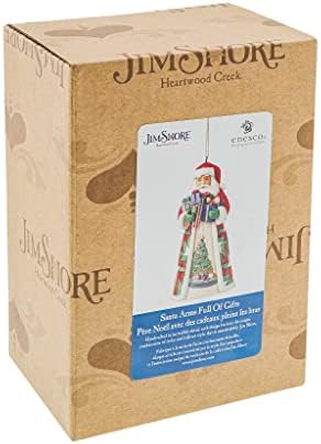 Enesco Jim Shore Heartwood Creek Santa со рака полна со подароци што висат украс, 4,75 инчи, повеќебојни за Божиќ