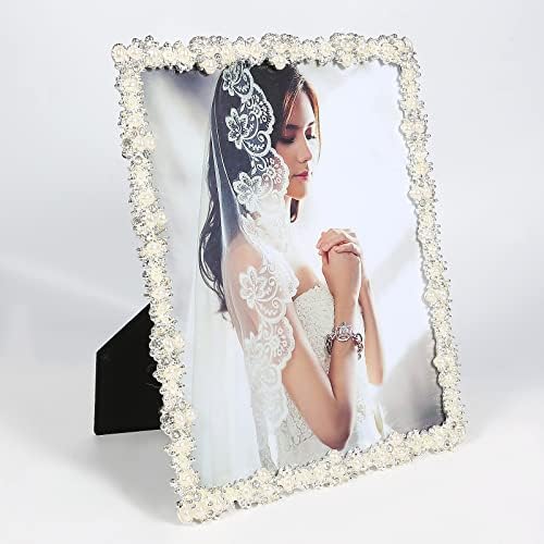 8x10 рамка за слика со бисер за свадба, сребрени обложени фото -рамки со стаклени рамки со висока дефиниција со rhinestones, 8x10