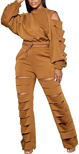 Choichic женски потта постави 2 парчиња облеки шутираат со долги ракави култури врвни панталони за панталони поставени панталони