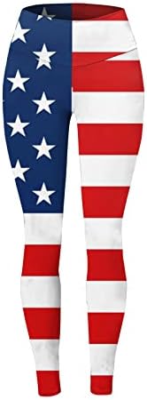 Американски хеланки на знамето на женски стомаци за контрола на стомакот во САД, панталони со starвездени панталони Фитнес целосна должина компресија