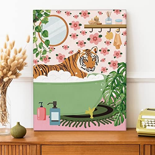 Нистомису тигар во бања бања платно печати wallидни украси ботанички тигар платно уметнички знак платно плака за слика за куќи за купатило