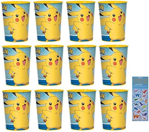 амскан Покемон Пакетот Пакети за Роденденски Забави вклучува Пластични Чаши За Услуга За Повеќекратна Употреба - 12 Брои